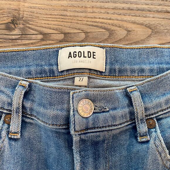 AGOLDE Sophie Medium Wash Skinny Jeans Preppy Distressed Frayed Women's size 27 - Picture 2 of 9